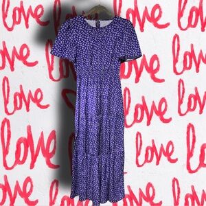 Blue Floral Smocked Midi Dress Medium